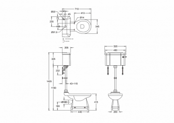 Standard Close-Coupled Pan With Standard Lever Cistern & Medium-Level Flush Pipe Kit